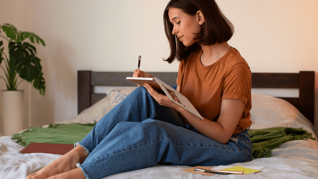 mujer escribiendo su diario del sueño